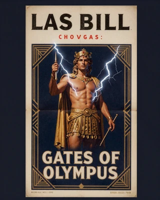 Gates of Olympus Slot mit Zeus als Retro Vegas Showposter bei GoldBet Casino