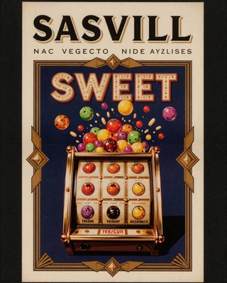 Sweet Bonanza Slot von Pragmatic Play als Retro Vegas Showposter im GoldBet Casino